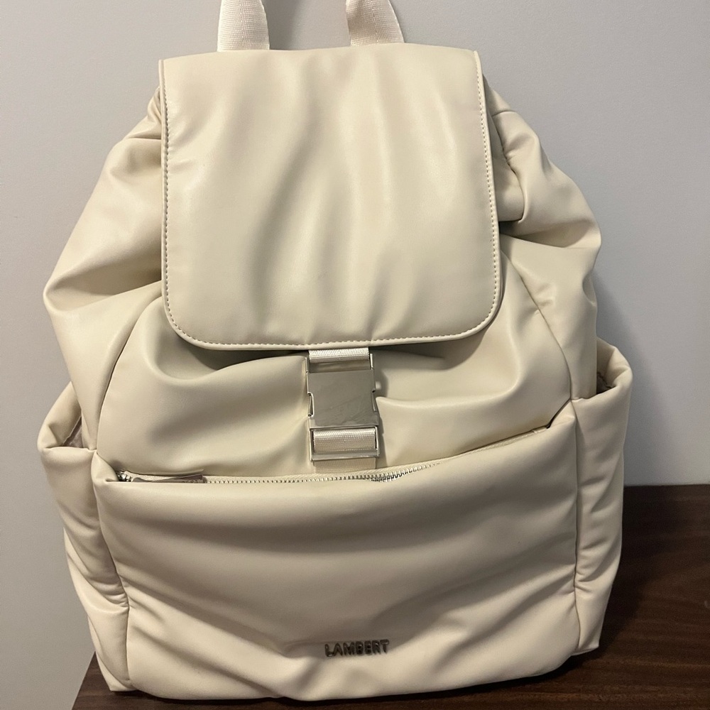 Cream Minimalist Backpack with Silver Clasp